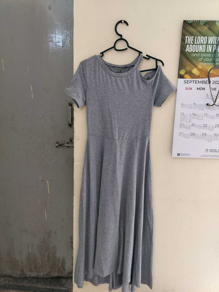 Grey One-Shoulder Midi Dress