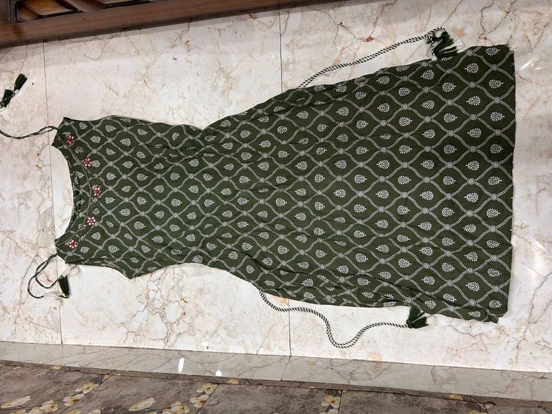 Stylish Green Printed Kurta with Tassels