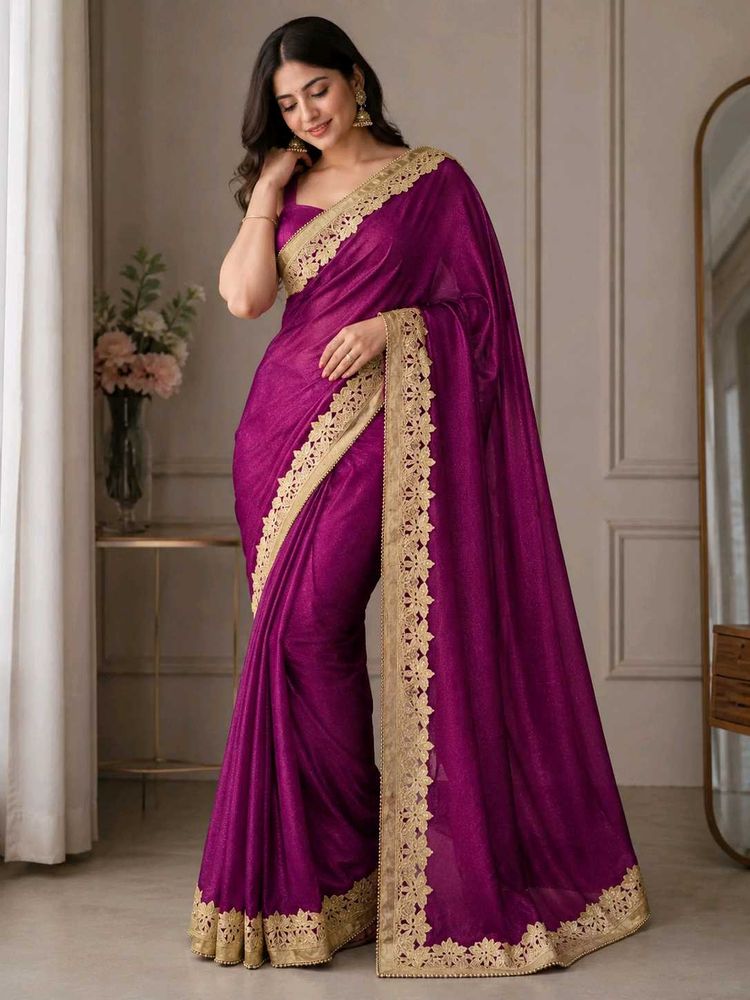 Elegant Purple Saree with Gold Border