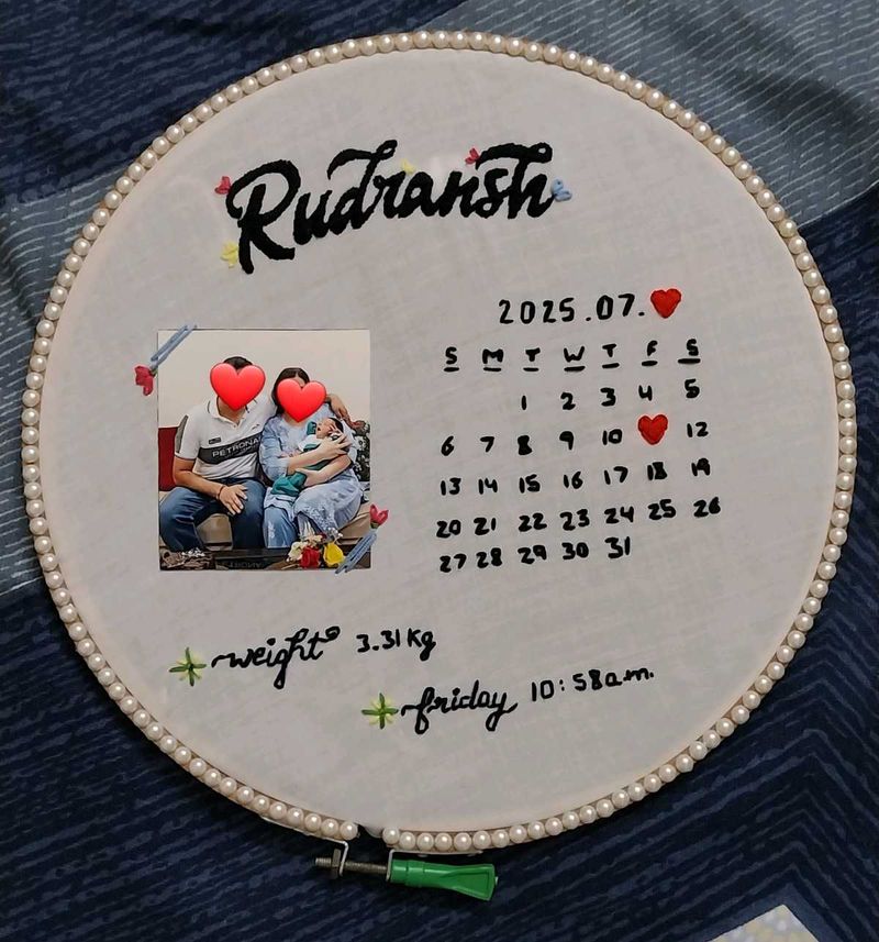 Custom Embroidered Birth Stats Hoop