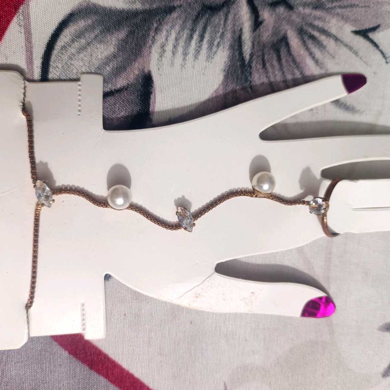 Pearl &amp; Crystal Hand Chain Bracelet