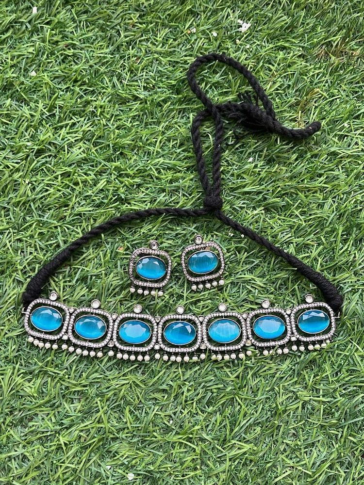 Blue Stone Choker Necklace Set