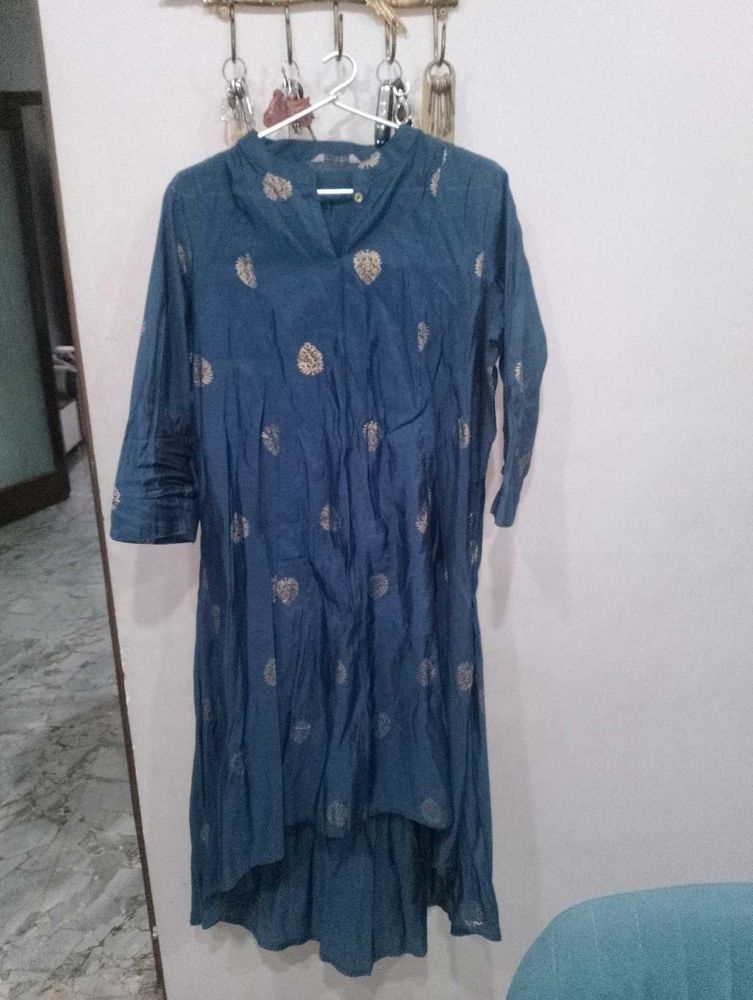Rangmanch Blue Printed High Low Kurta