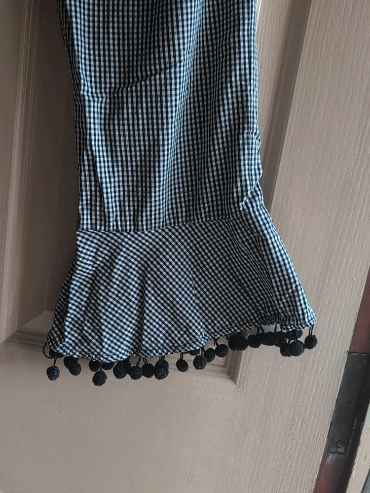 Whimsical Gingham Flared Bottom Pants
