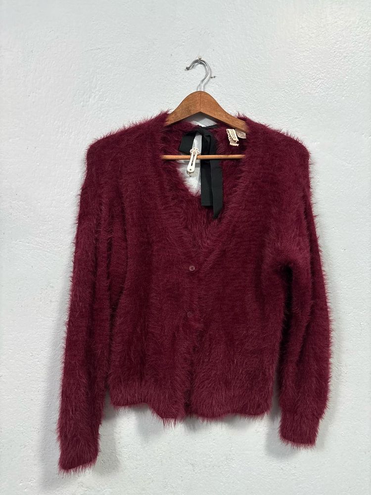 H&amp;M Fuzzy Cardigan with Bow Detail