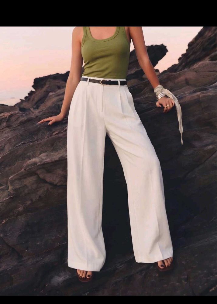 High-Waisted Beige Trousers