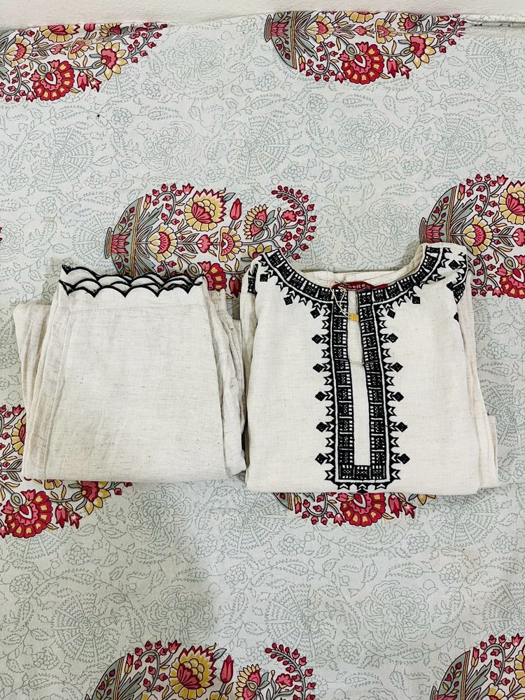 Women Cotton Embroidered Kurta &amp; Pant Set