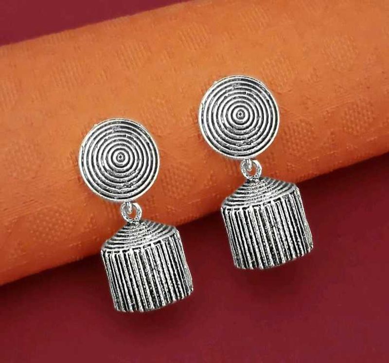 Boho Silver Jhumka Earrings