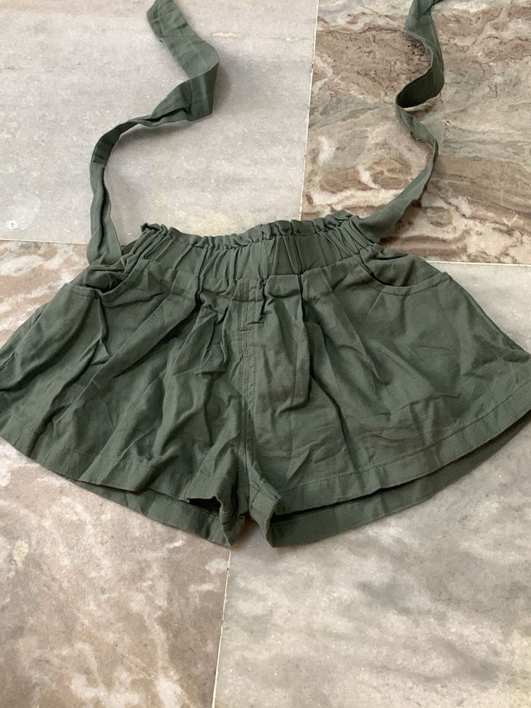 Olive Green Paperbag Waist Shorts