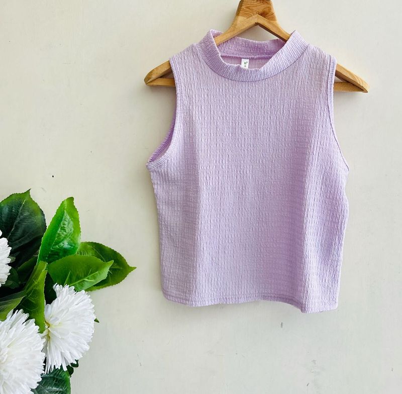 Lavender Ribbed Sleeveless High Neck Top | Size L