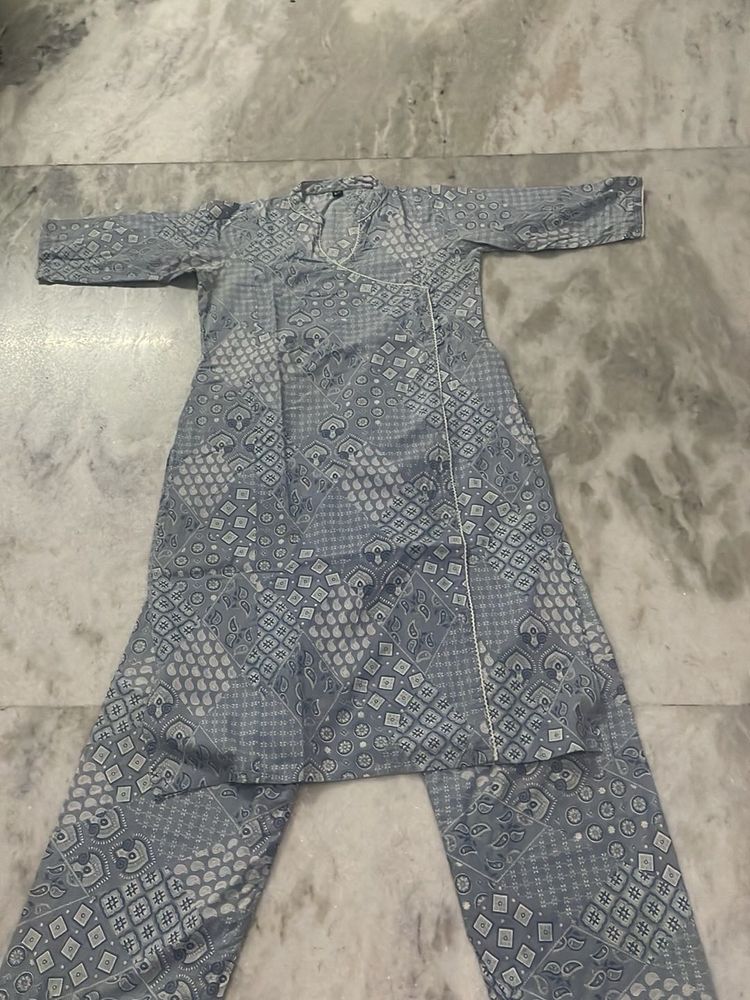 Elegant Grey Printed Kurta Set