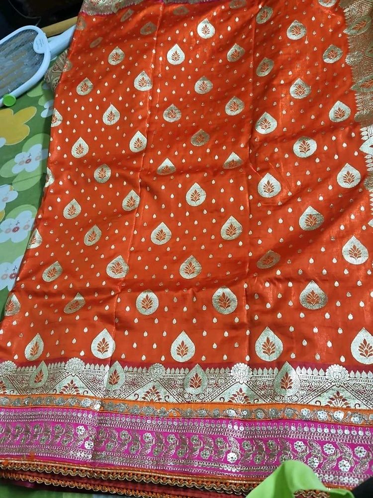 Orange Patli pallu Banarasi Saree
