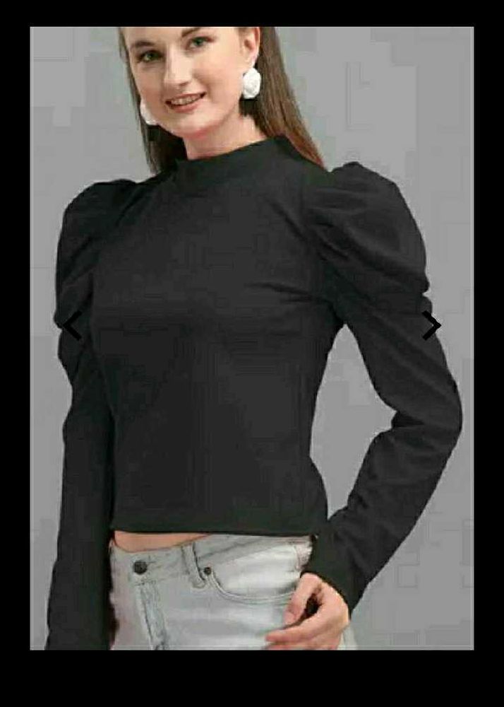 ZASTRAA Black Chic Puff Sleeve Top
