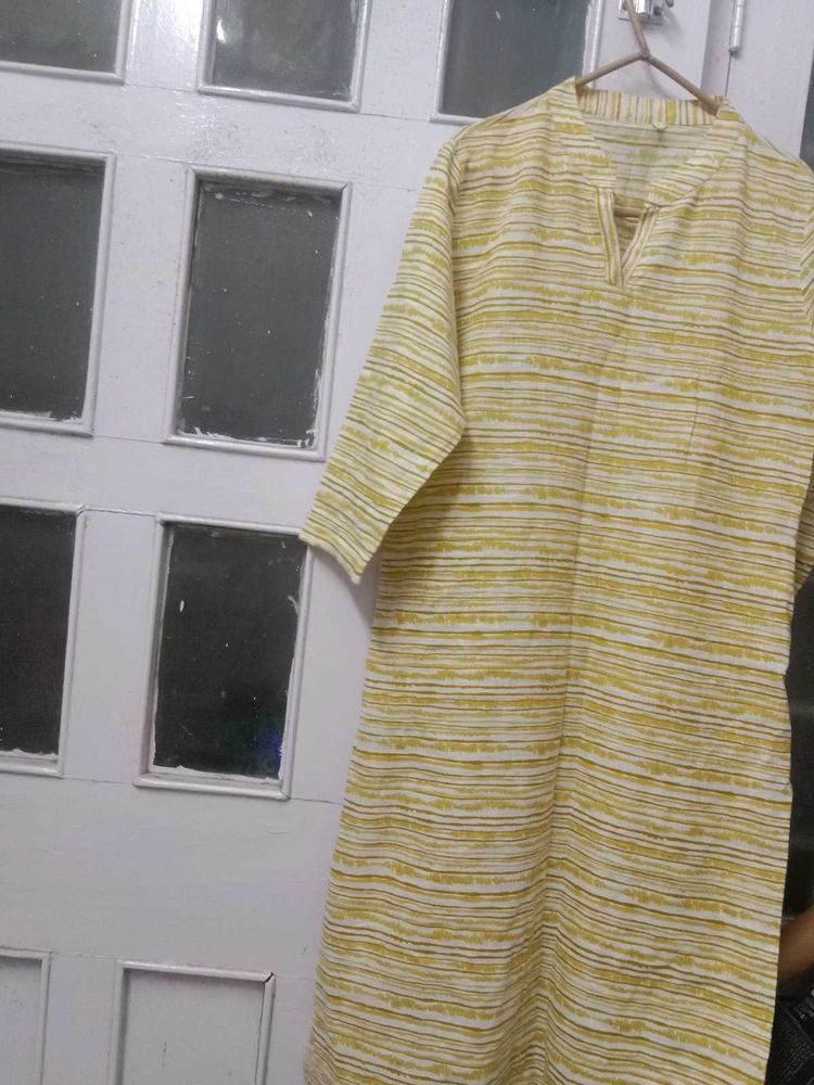 Yellow Striped Cotton Kurta