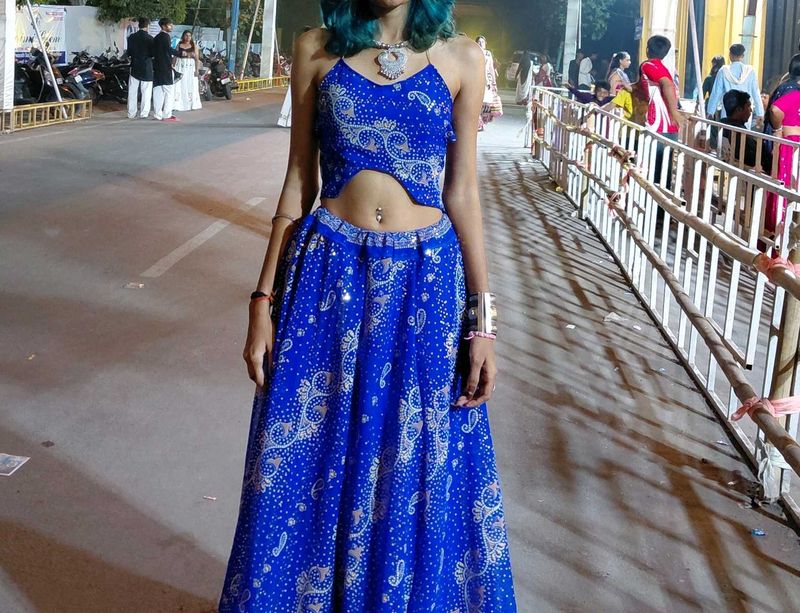 y2k blue lehenga dress