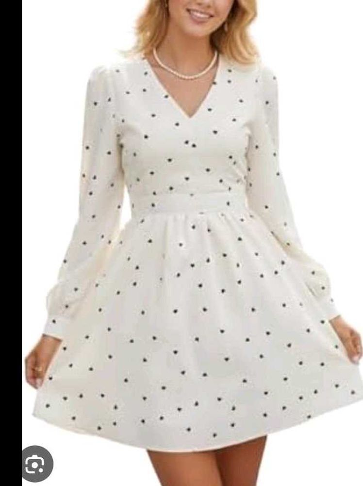 Chic White Heart Print A-Line Dress