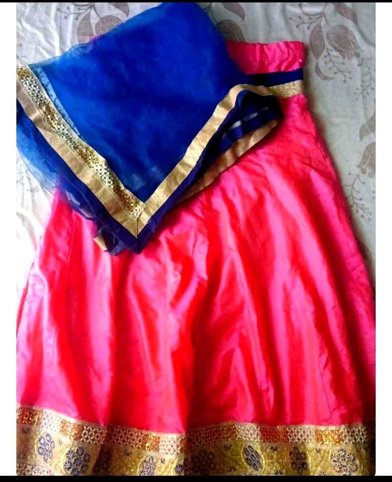 Vibrant Pink Lehenga Choli with Blue Dupatta
