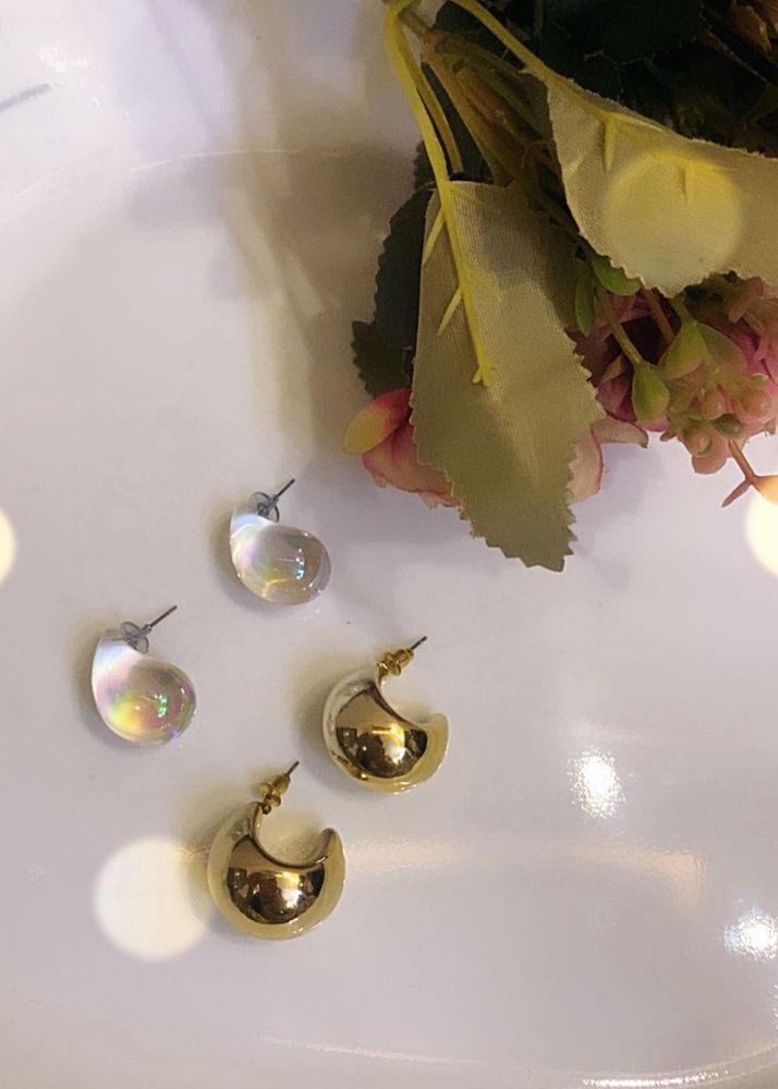 Chic Hoop &amp; Iridescent Ball Earrings Set