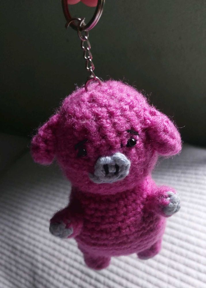 Crocheted Pink Pig Keychain