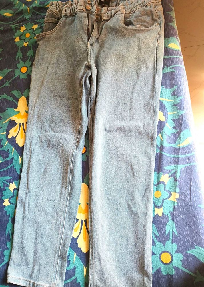 Light Wash Denim Jeans with Elastic Waist