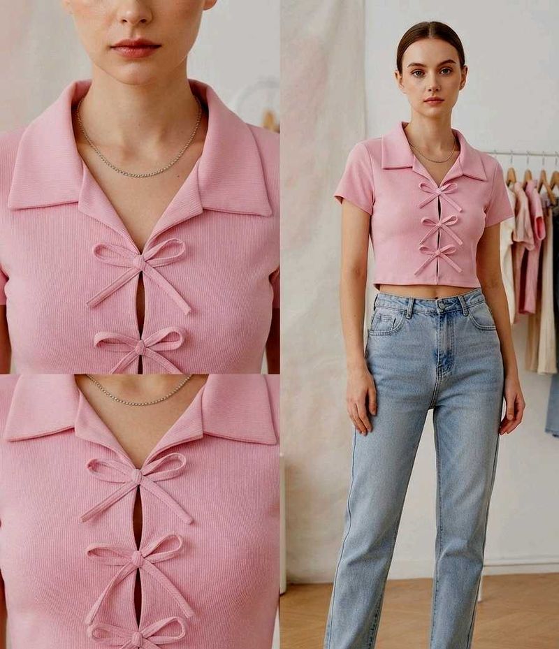 Cute Pink Cropped Top with Bows