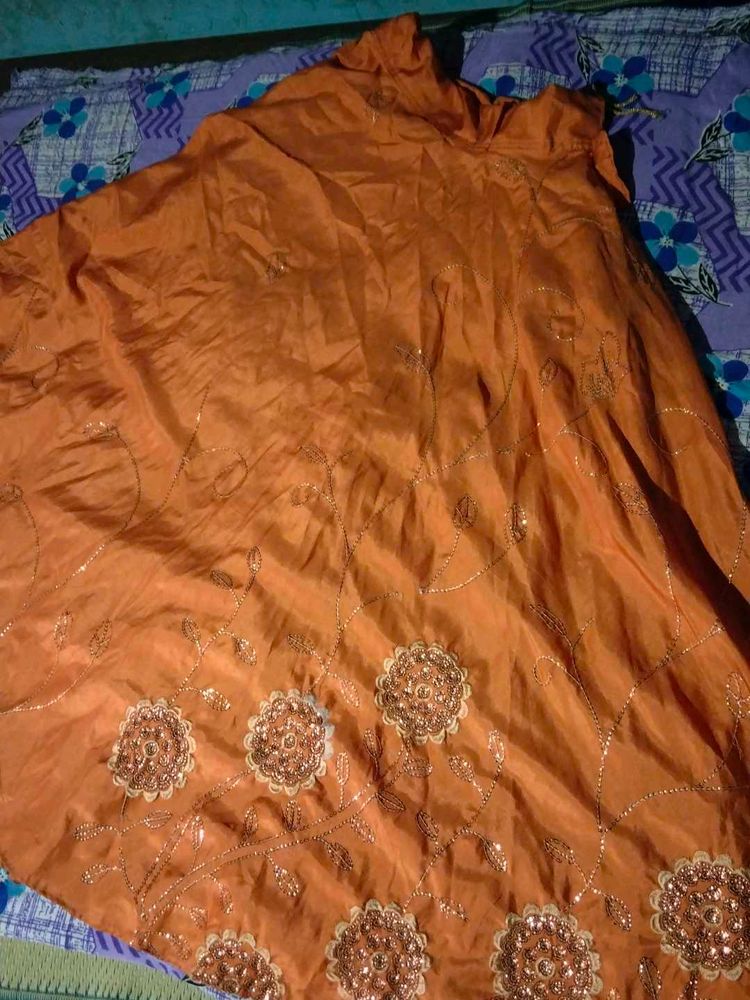 Orange Embroidered Silk ethnic skirt