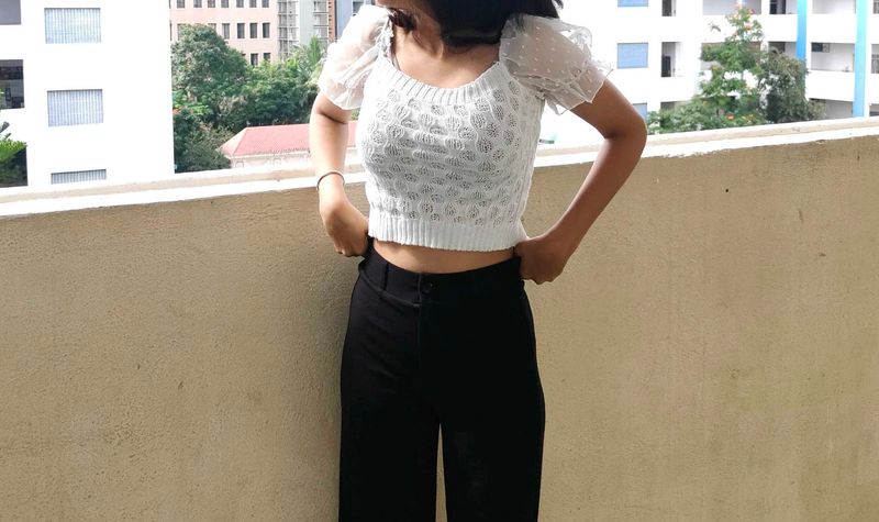 White Knit Crop Top