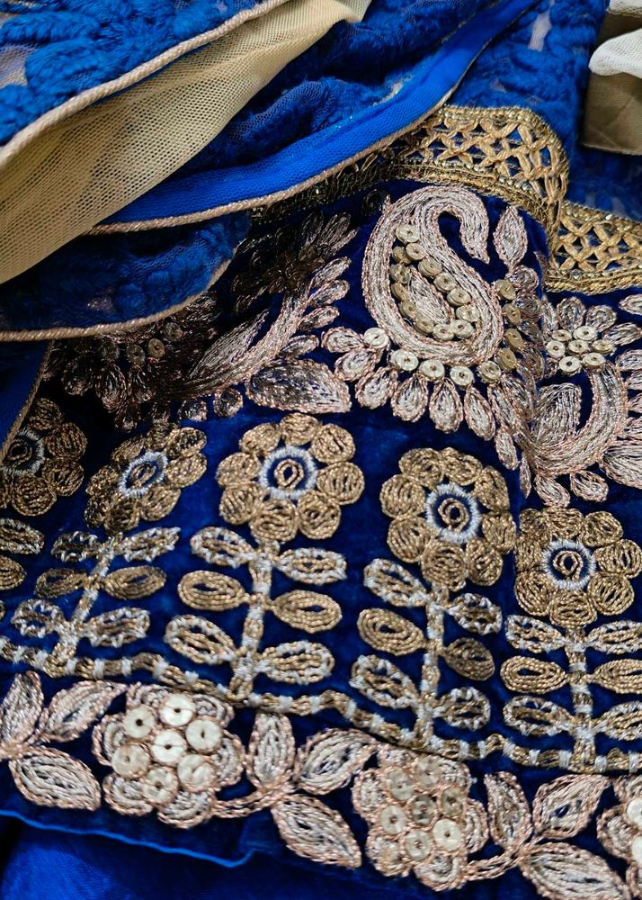 Blue &amp; Gold Embroidered Fabric