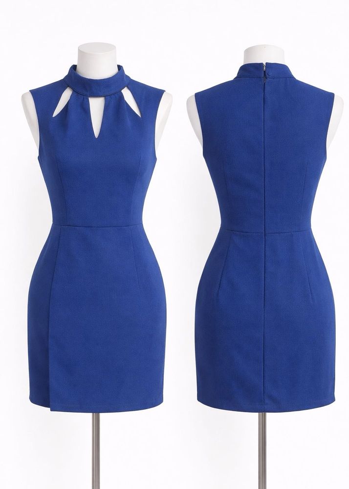 Chic Blue Cutout Neckline Dress