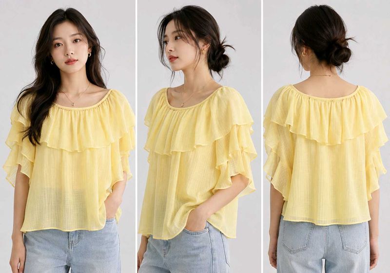 korean 💛Chic Yellow Ruffle Top