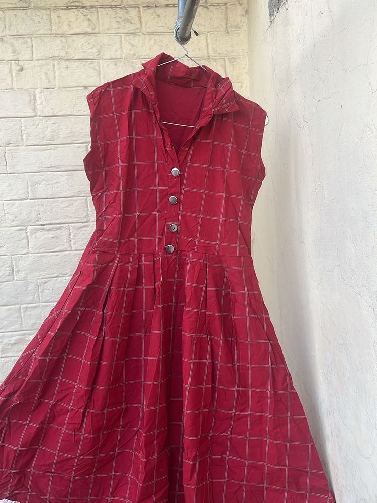 Chic Red Plaid Sleeveless Dress