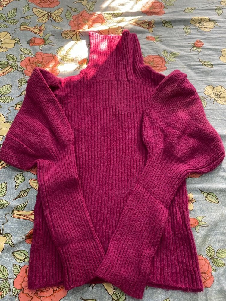 Purple Colour High neck With Puff Sleeves