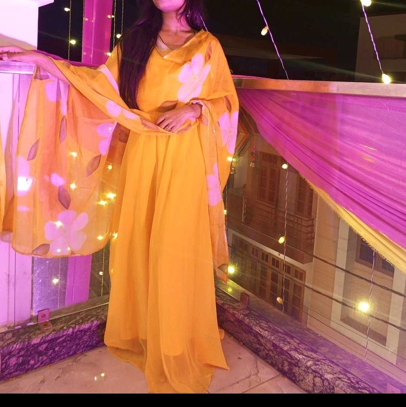 Vibrant Yellow Floral Kurta Set