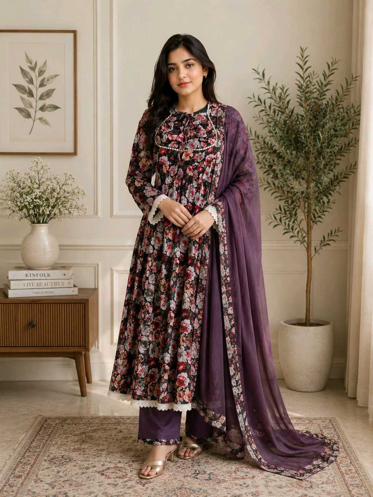 Floral Print Kurta Set with Dupatta