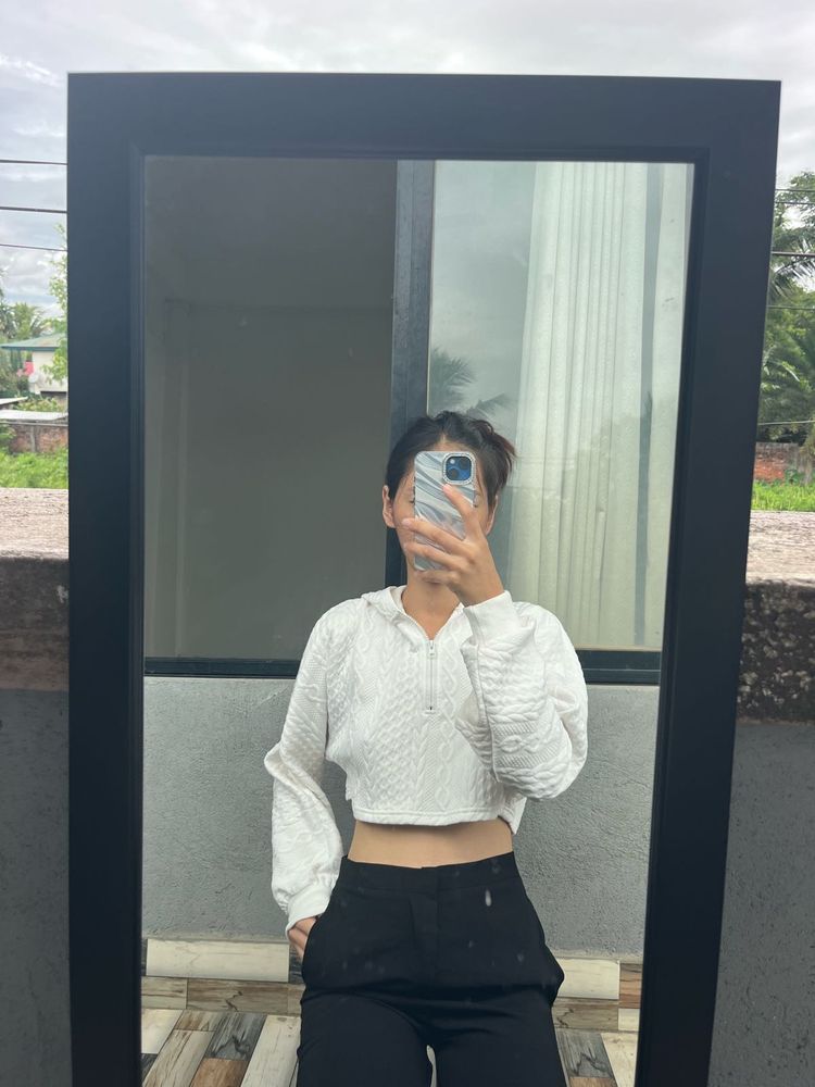 White Cropped Hoodie