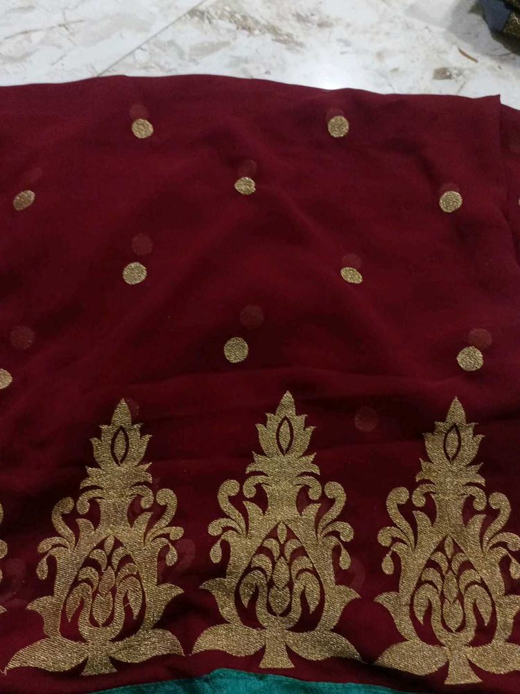 Maroon Saree with Gold Embellishments