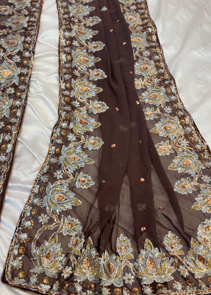 Embroidered Brown  Saree