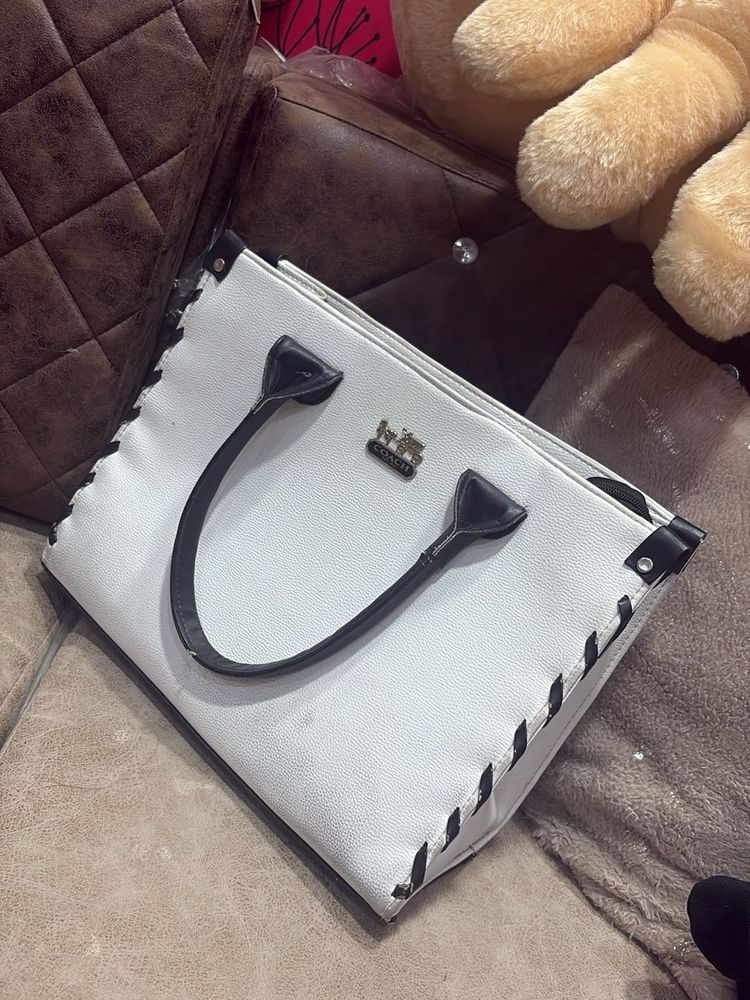 Coach White Leather Tote Bag
