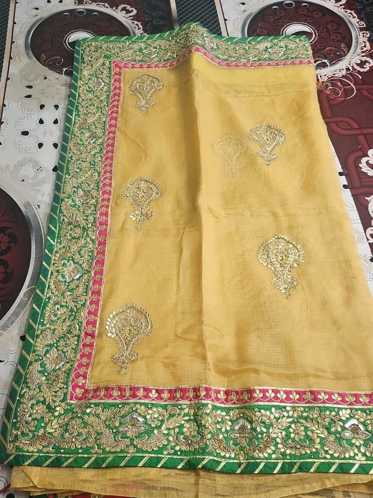 Elegant Yellow Embroidered Saree
