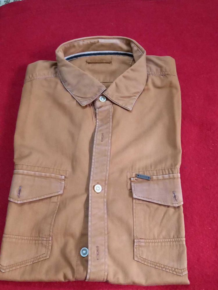 Men's Brown Casual Shirt chest pocket
