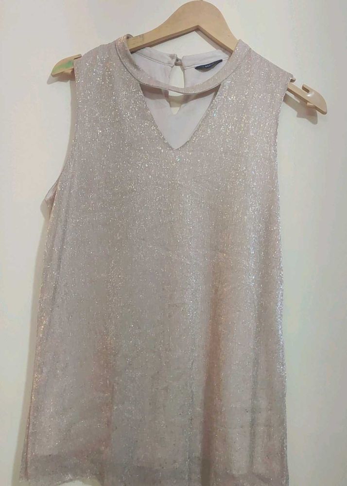 Nude Sparkly Choker Neck Sleeveless Top 36 Bust