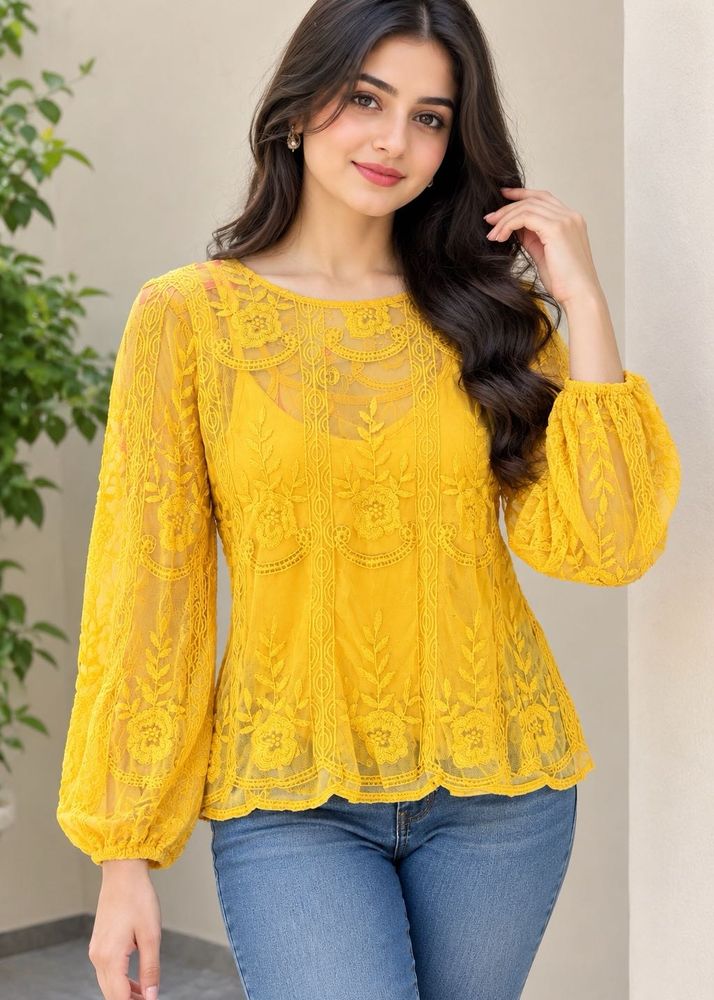 New look  Yellow Lace Long Sleeve Top