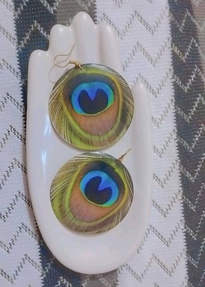 Peacock Feather Circle Earrings