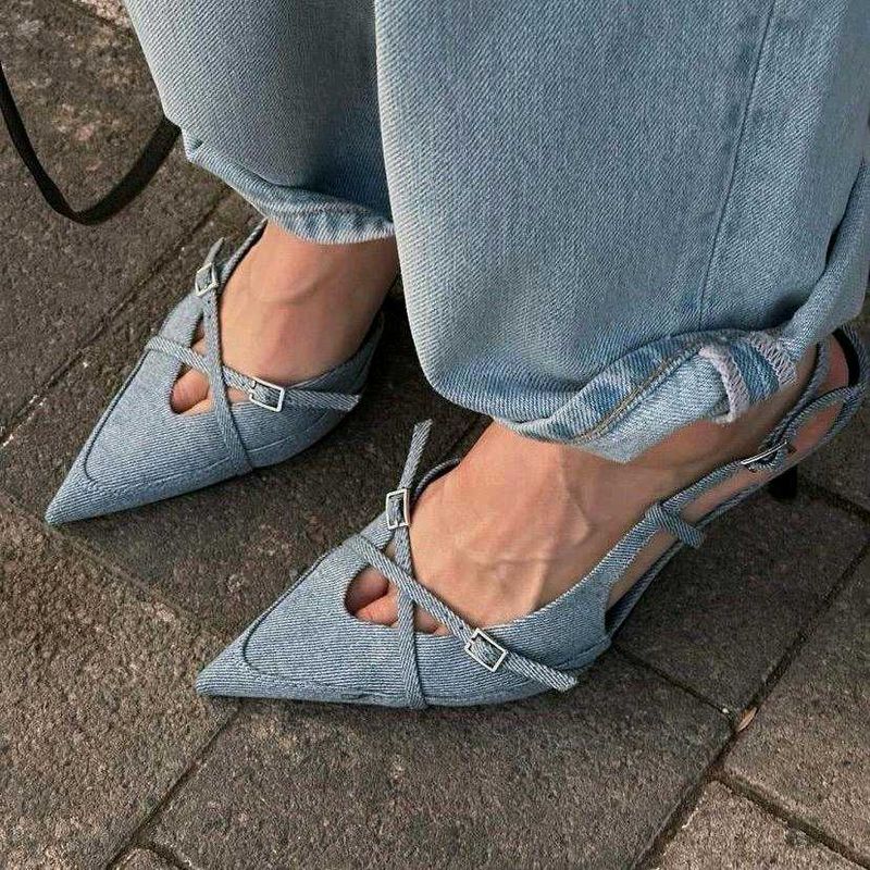 Zara Denim Slingback Heels