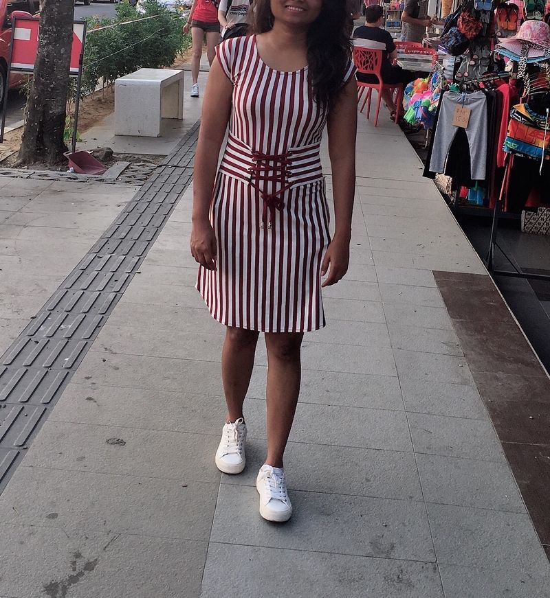 Price Drop❤️Striped Dress with Lace-Up Detail