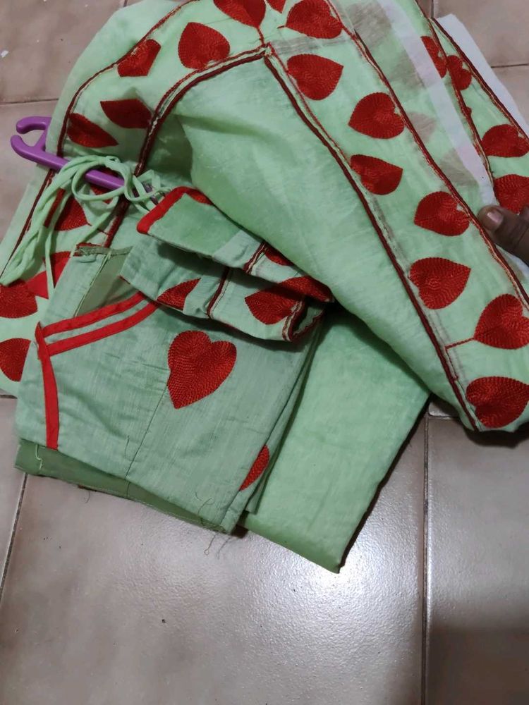 Designer saree with Red Heart Embroidery