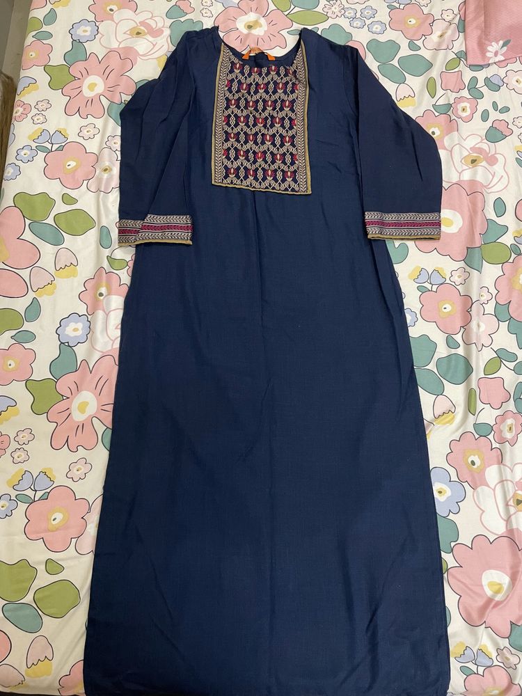 Navy Blue Straight Kurta -Indo era