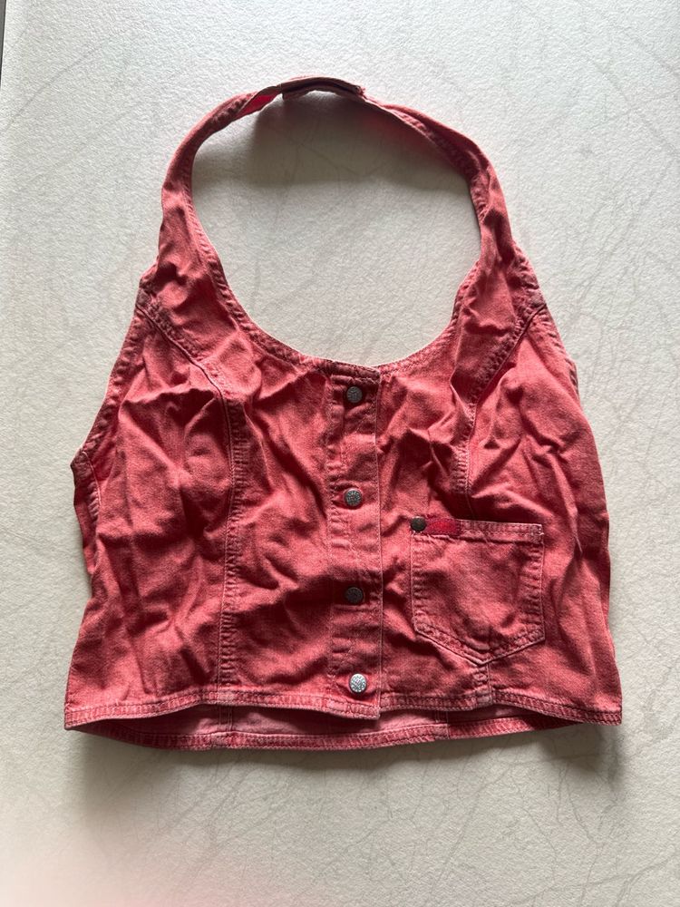 Red Halter Neck Crop Top
