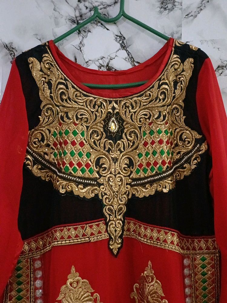 Heavy Golden Embroidery Red Designer Afgani Style