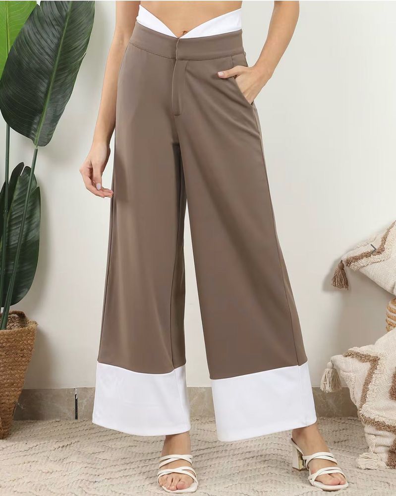 Stylish Two-Tone Wide Leg Pants
